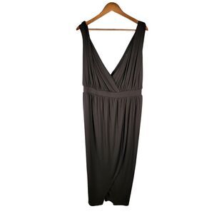 Quum Shop Plus Size 3X Modern Grecian Gathered Faux Wrap Stretch‎ Dress Black